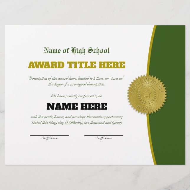 Membrete Certificado de premio de DEPORTES de Personalizabl (Anverso)