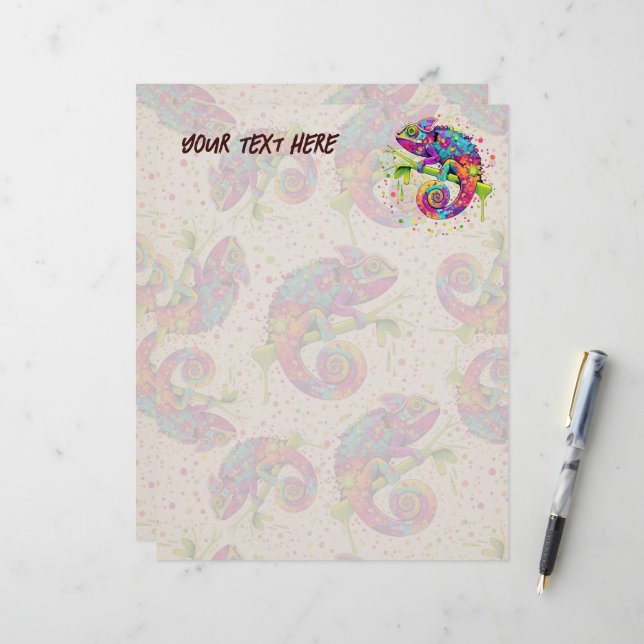 Membrete Chameleon Paint Stains Watercolor Style (Anverso/Reverso In Situ)