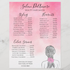 Membrete Chica del menú de servicio con acuarela rosa trenz