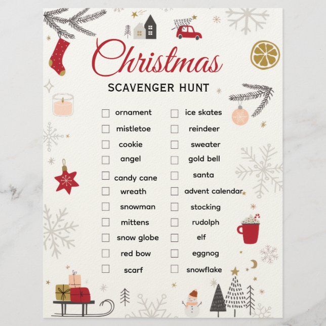 Membrete Christmas Scavenger Hunt Checklist Art (Anverso)