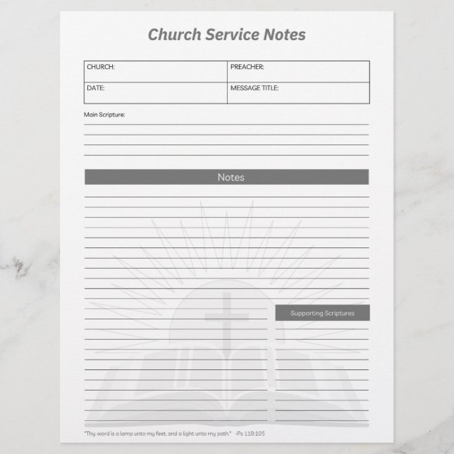 Membrete Church Service Christian Bible Notes Gray (Anverso)