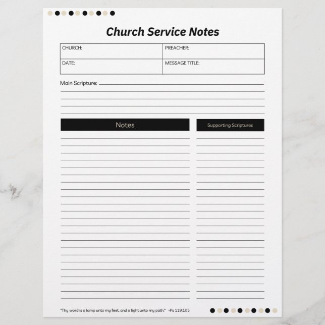Membrete Church Service Christian Black Notes (Anverso)