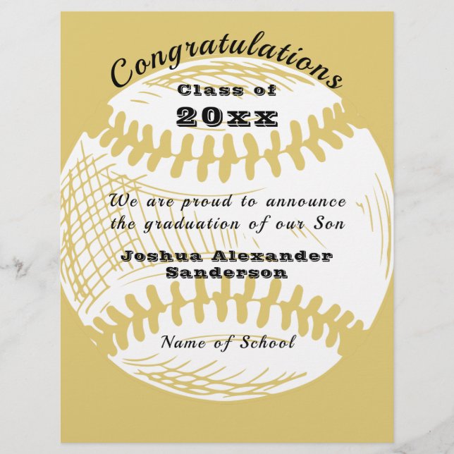 Membrete Clase de Invitación de graduación de béisbol (Anverso)