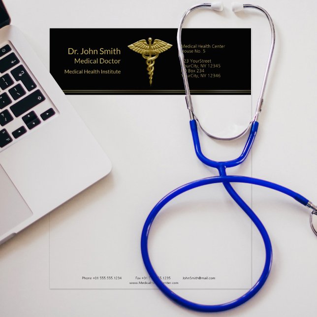 Membrete Clásico Caducto de Oro Médico en Negro - Cabezal (Subido por el creador)