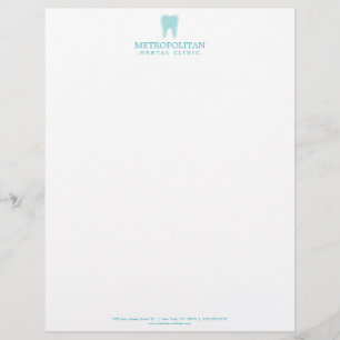 Membrete Clásico Moderno Logotipo Dentista Diente Aqua Blue