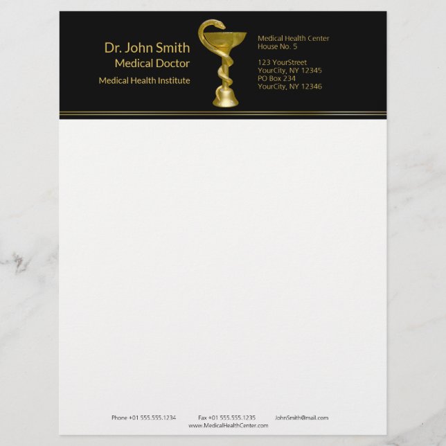 Membrete Clásico Snake Bowl Medicina Higieia Gold Caduceus (Anverso)