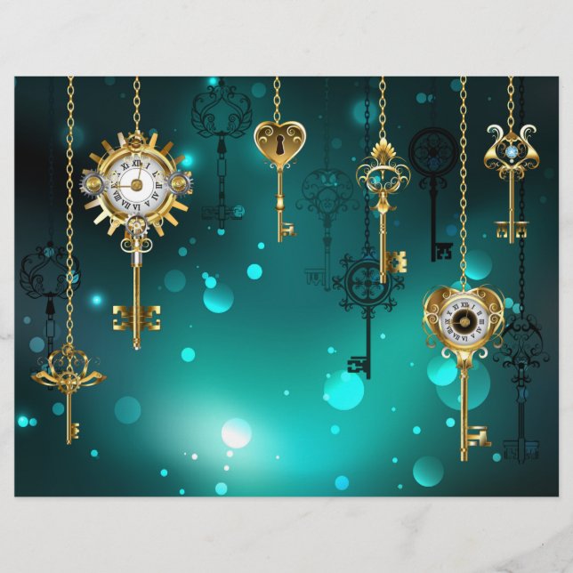 Membrete Claves de esqueleto antiguas sobre fondo verde (Anverso)