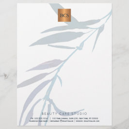 Membrete Cobre de oro metálico foliage azul monogramado