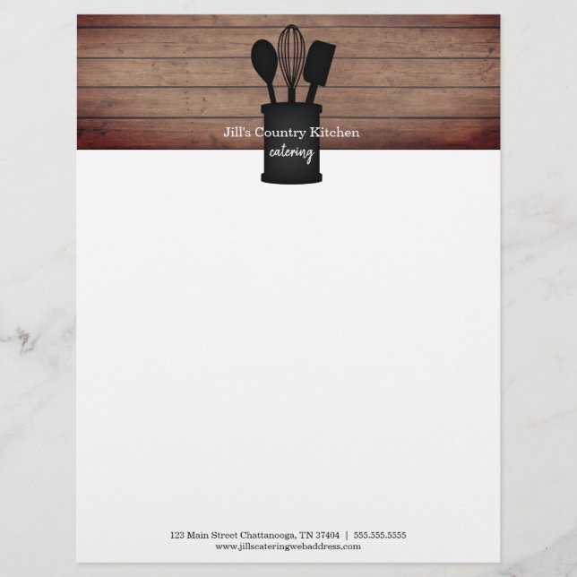 Membrete Cocina Crock Rustic Wood Caterer Restaurant Food (Anverso)