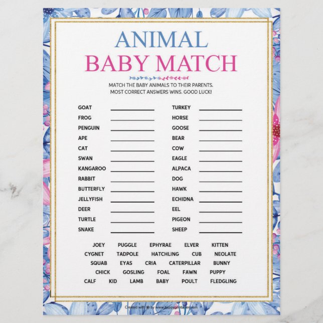 Membrete Coincidencia de bebé animal [acuarelas florales] (Anverso)