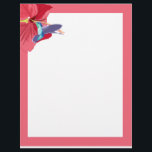 Membrete Colibrí azul y verde<br><div class="desc">Este colorido papel de escritura con membrete muestra mi pintura de un Hummingbird azul y verde a mitad de vuelo alimentándose de un Hibiscus rojo contra un fondo blanco simple con un borde a juego. Perfecto para añadir estilo y un toque exótico a sus letras</div>