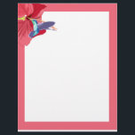 Membrete Colibrí azul y verde<br><div class="desc">Este colorido papel de escritura con membrete muestra mi pintura de un Hummingbird azul y verde a mitad de vuelo alimentándose de un Hibiscus rojo contra un fondo blanco simple con un borde a juego. Perfecto para añadir estilo y un toque exótico a sus letras</div>