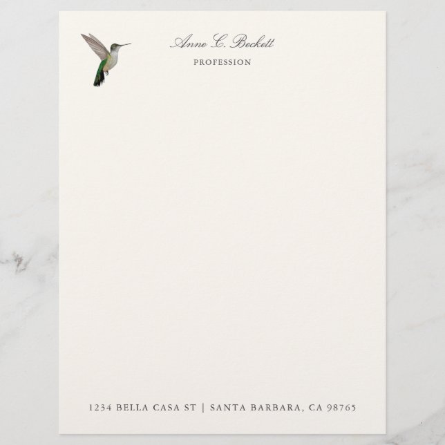 Membrete Colibrí de Anna personalizado  (Anverso)
