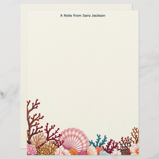 Membrete Colorful Shell Border Stationery Paper (Anverso / Reverso)