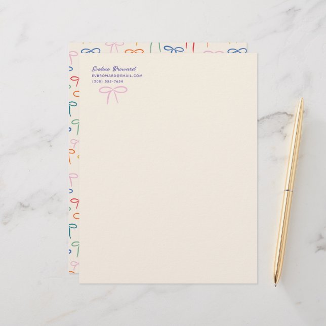 Membrete Colorful Simple Bows Personal Stationery (Anverso/Reverso In Situ)