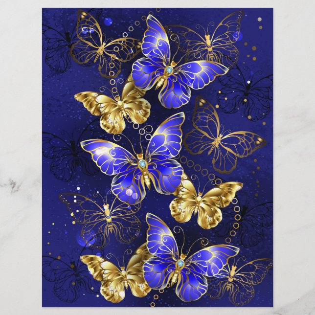 Membrete Composición con mariposas de zafiro (Anverso)