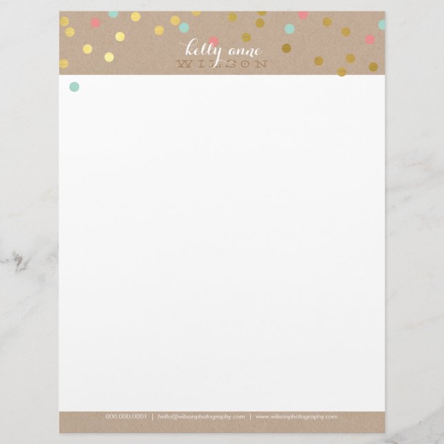 Membrete CONFETTI GLAMOROUS lindo Relieve metalizado de oro (Anverso)