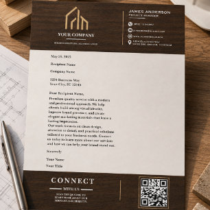 Membrete Construcción de código QR de grano de madera moder