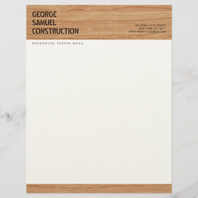 Membrete Construcción Negocio Textura Madera Bold Moldurada (Anverso)