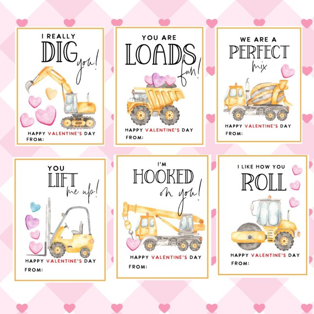 Membrete Construction Valentine's Day Kids Classroom cards (Construction Valentine's day Kids Classroom Cards)