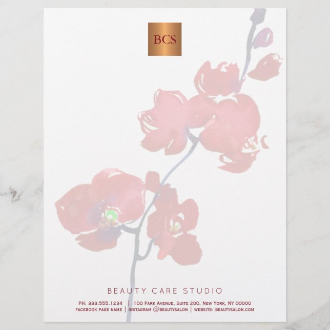 Membrete Copper de oro metálico floral elegante monogramado (Anverso)