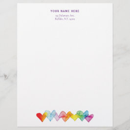 Membrete Corazones transparentes de color acuarela de mano