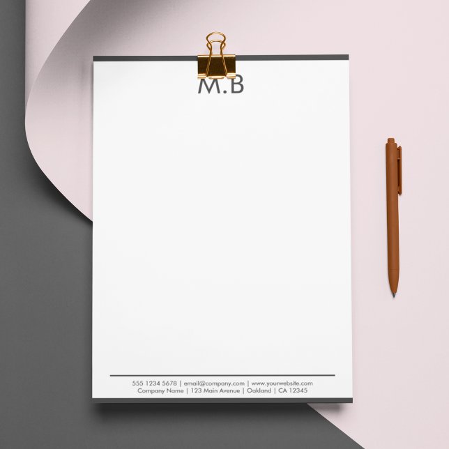 Membrete Correo moderno Monograma Gray Border Company (Subido por el creador)