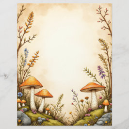 Membrete Cottagecore Mushroom and Wildflower Stationery Bor