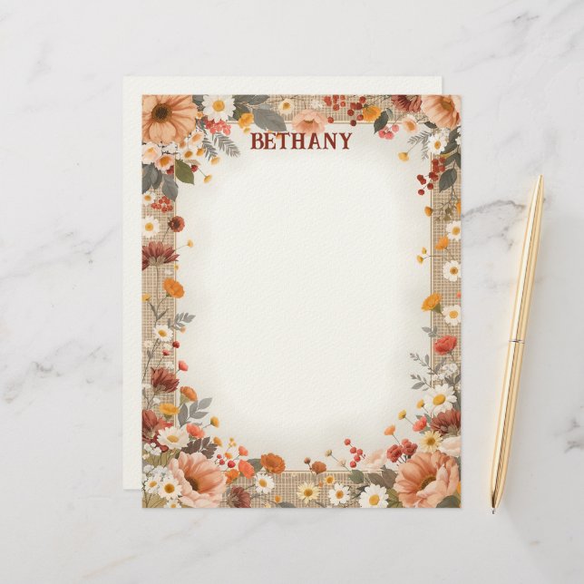 Membrete Country Flowers on Burlap (Anverso/Reverso In Situ)