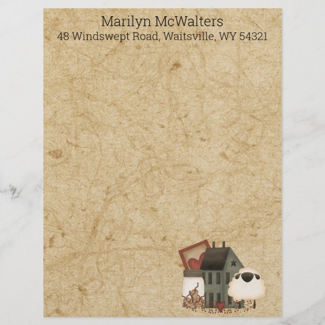 Membrete Country Prim Folk Art Green Saltbox, Oveja (Anverso)