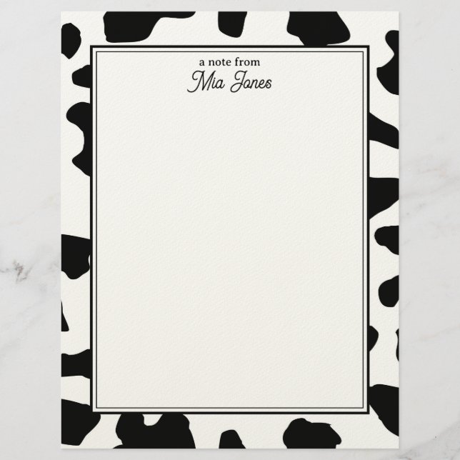 Membrete Cow Print Pattern Black and White Personalized (Anverso)
