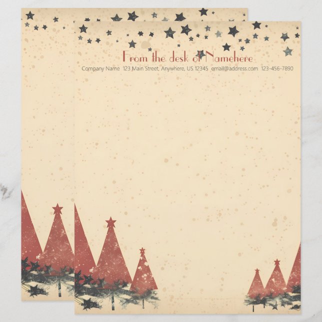 Membrete Crea Tu Propio Celestial Retro Rojo Gris Yule (Anverso / Reverso)