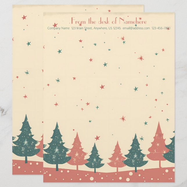 Membrete Crea tus propios árboles de Yule celestiales retro (Anverso / Reverso)