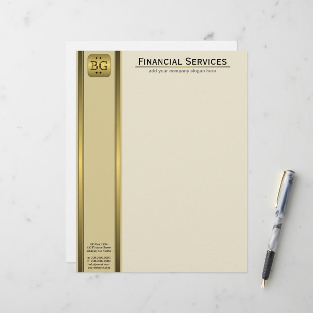 Membrete Cream Gold Plate Accountability Business Letterhea (Anverso/Reverso In Situ)