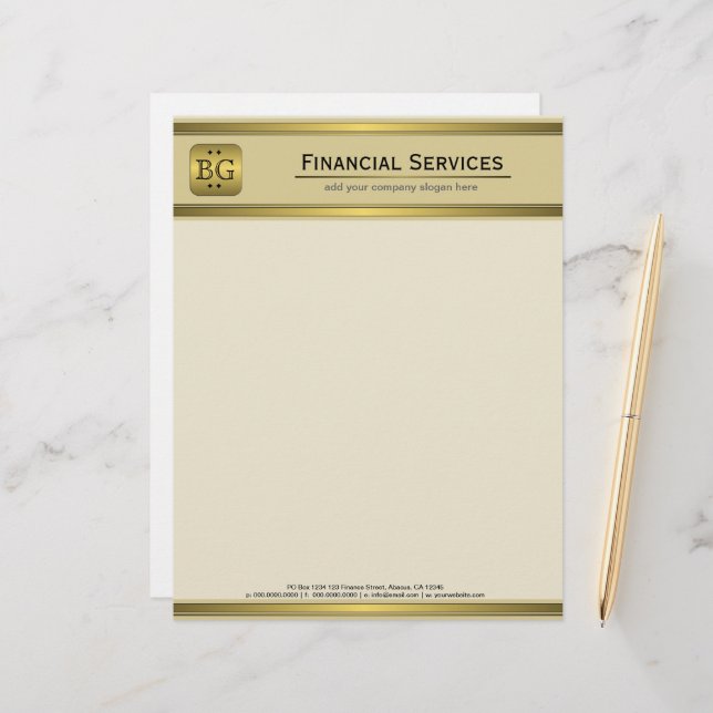 Membrete Cream Gold Plate Accounting Business Letterhead (Anverso/Reverso In Situ)