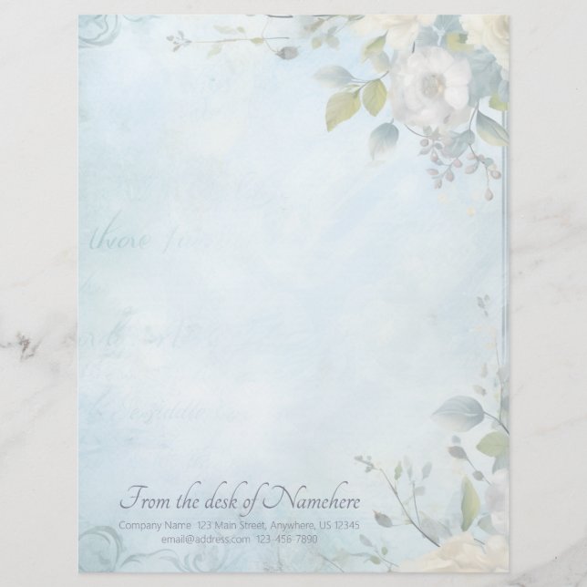 Membrete Create Your Own Blue Shabby Chic White Blossoms (Anverso)
