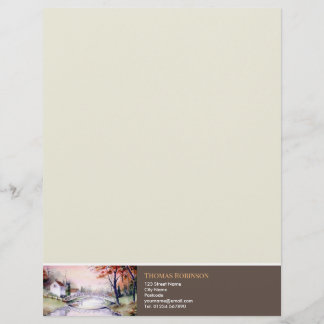 Membrete Cuadros de acuarela de Arched Bridge New England