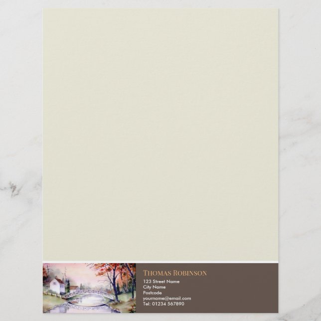 Membrete Cuadros de acuarela de Arched Bridge New England (Anverso)