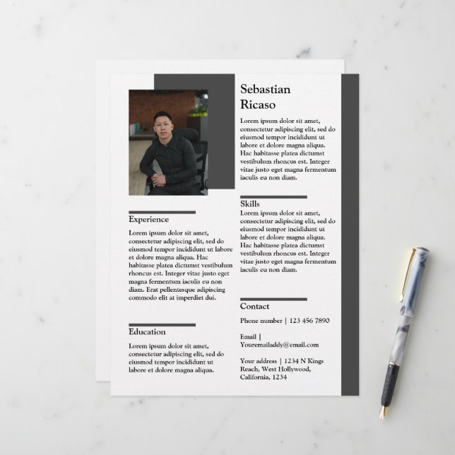 Membrete currículum personalizado con plantilla de foto (Anverso/Reverso In Situ)