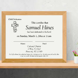 Membrete Cute Hearts Wood Cross Baby Dedication Certificate