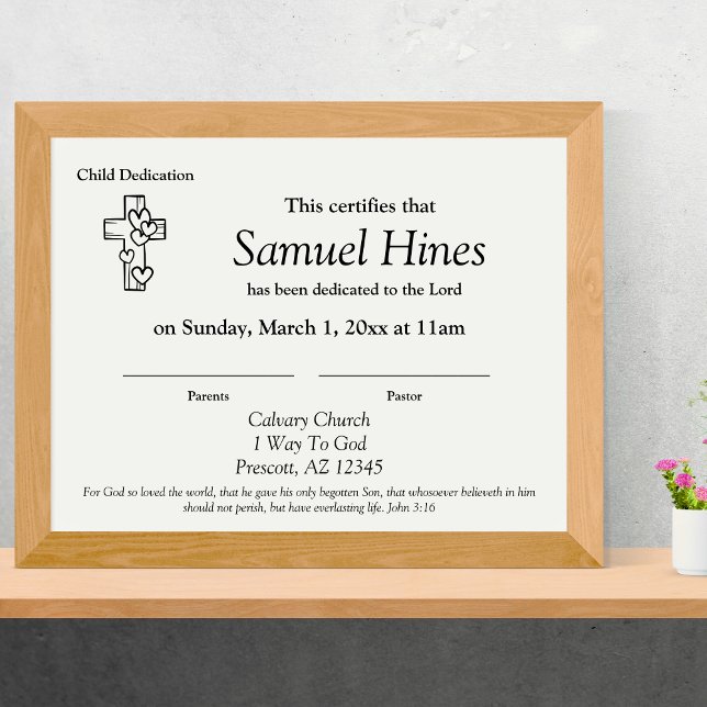 Membrete Cute Hearts Wood Cross Baby Dedication Certificate (Cute Hearts Wood Cross Baby Dedication Certificate)