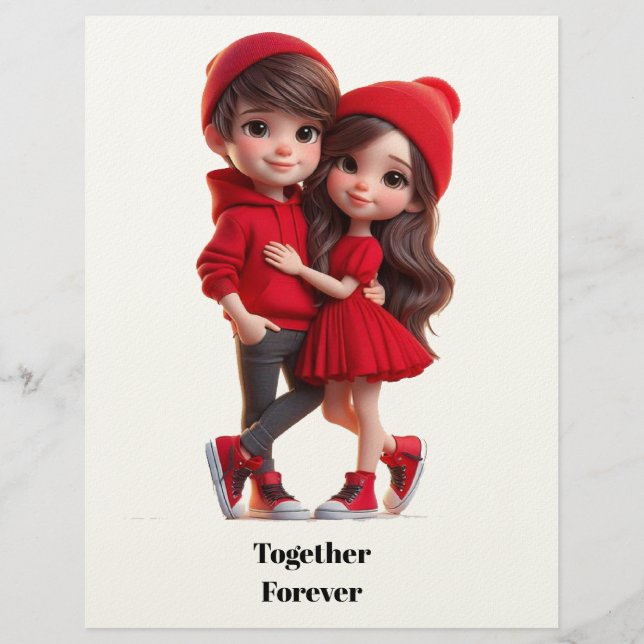 Membrete Cute Romantic Couple Card – A Happy Valentine (Anverso)