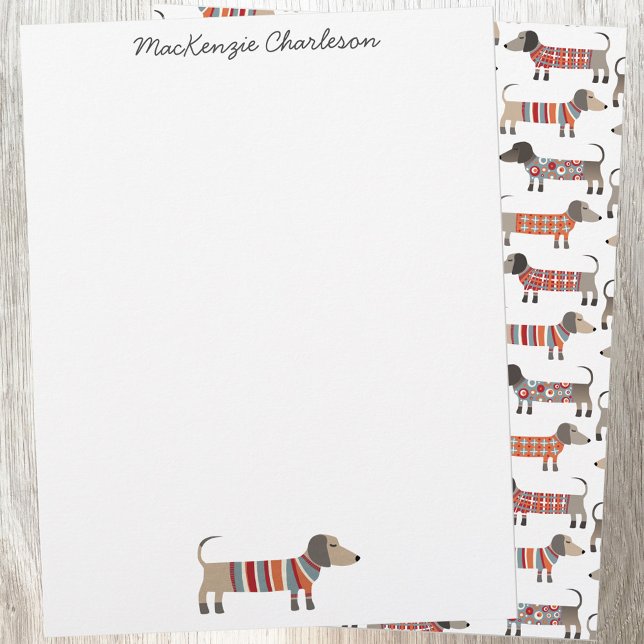 Membrete Dachshund Sausage Dog Personalizado Stationery (Dachshund Wiener Sausage Dog personalized name stationery)