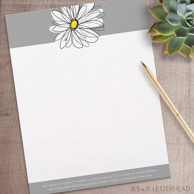 Membrete Daisy de moda con gris y amarillo (Personalized Letterhead )