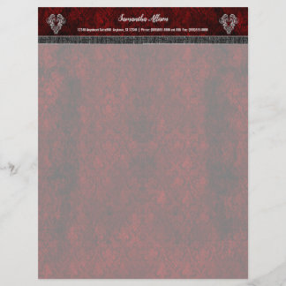Membrete Damasco de corazón rojo plateado de gótico