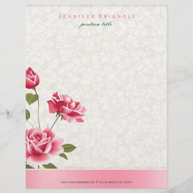 Membrete Damascos beige rosados roses (Anverso)