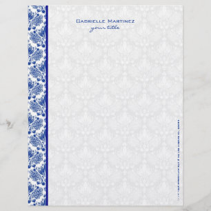 Membrete Damascos florales azules y blancos reales