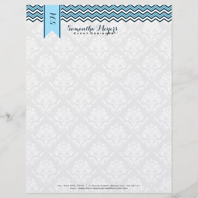 Membrete Damascos Y Chevron Azul Y Blanco (Anverso)