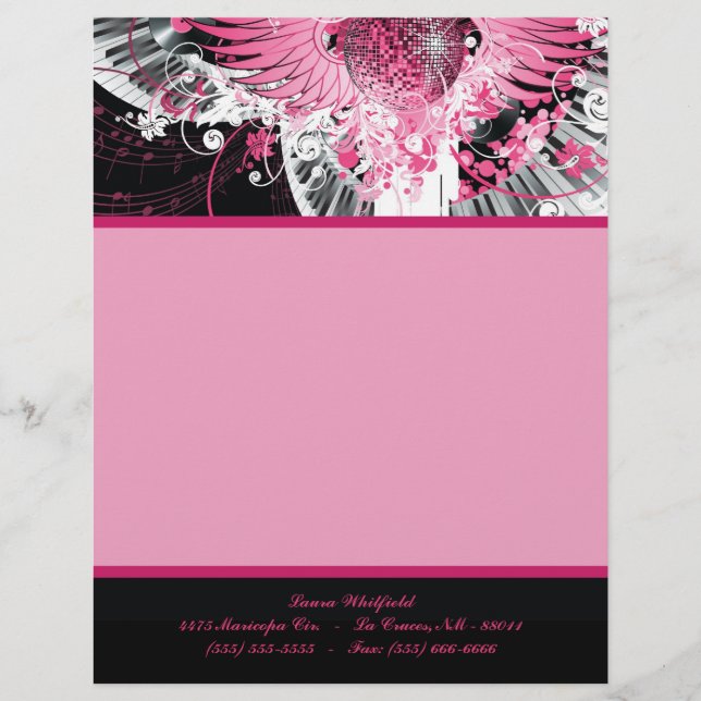 Membrete Dance Music Disco Ball Piano Letterhead Stationery (Anverso)