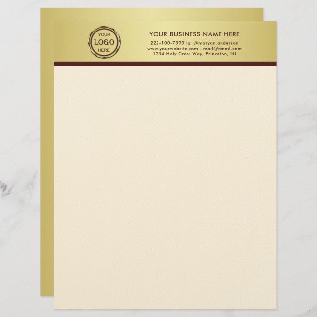 Membrete Dark-red gold design,Logo or Photo in gold circle, (Anverso / Reverso)